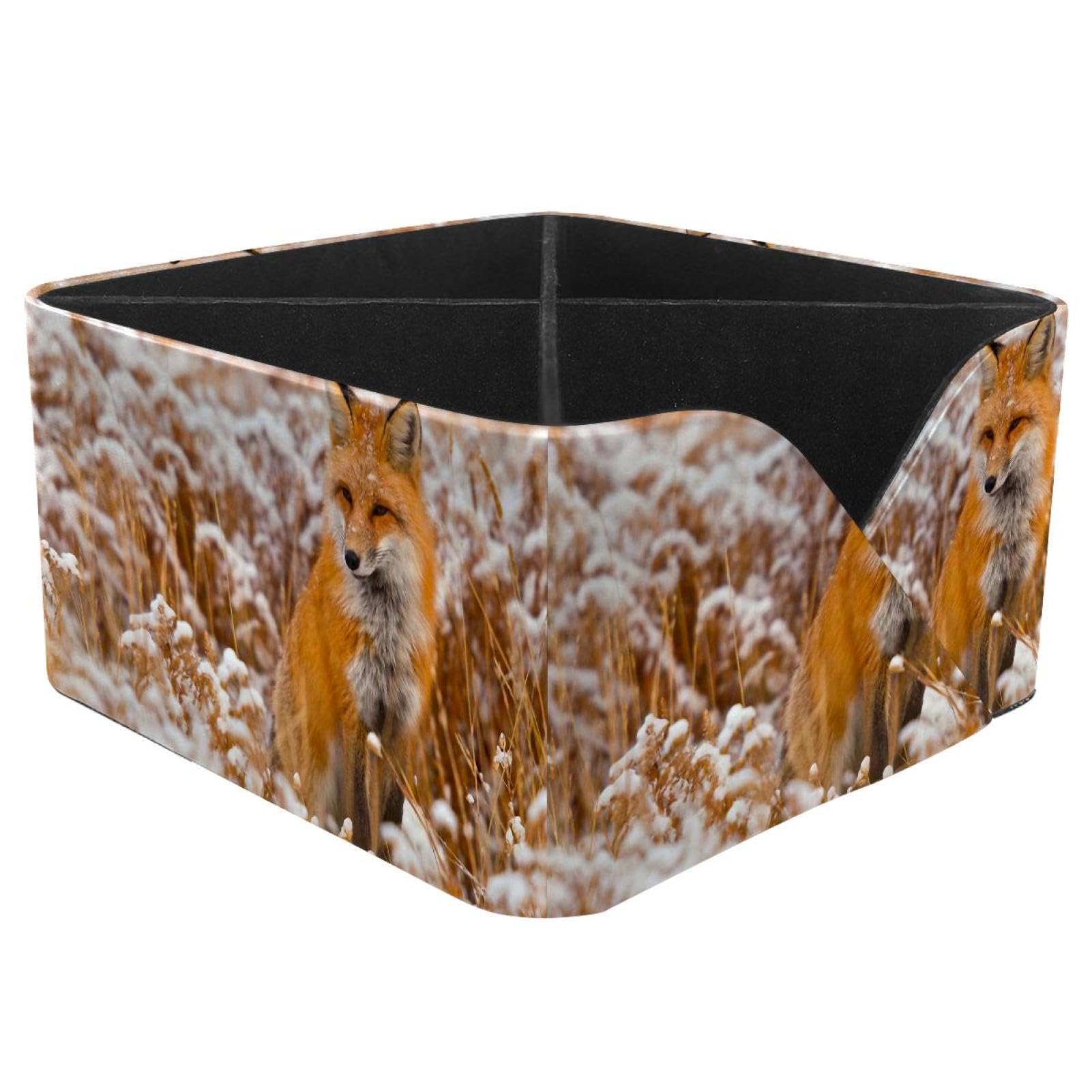 KengjuTesu Winter Fox Desktop Organizer Pen Holder, Rectangular Pencil Cup for Office, Study and Makeup Stations