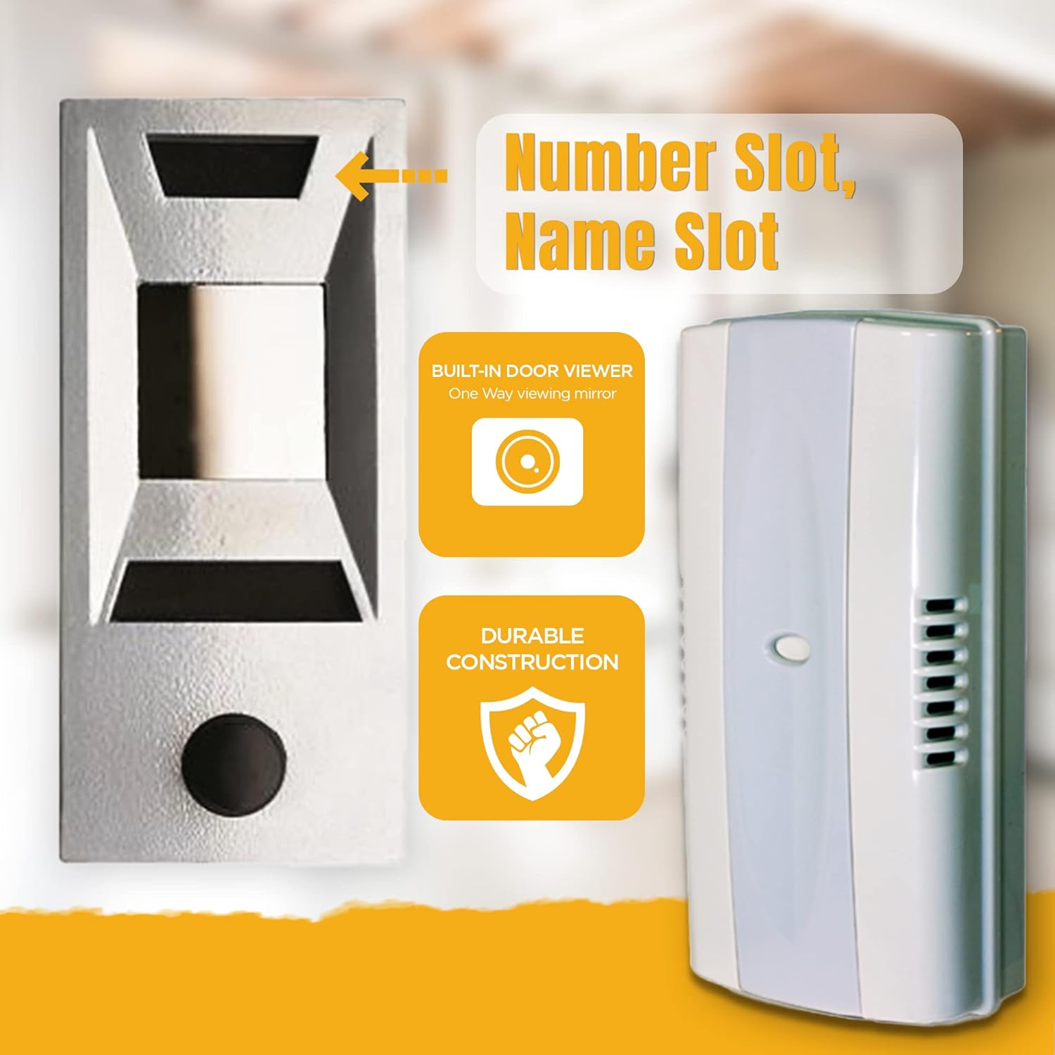Auth Florence, High Quality, Non Electric, Mechanical Door Chime, Doorbell and Viewer #689 (Silver Powder Coated Metal)