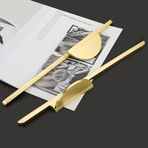 Miniatura 3 de Rergy Tiradores dorados para gabinete, paquete de 2 tiradores de gabinete dorados cepillados, tiradores decorativos de gabinete, manijas de puerta