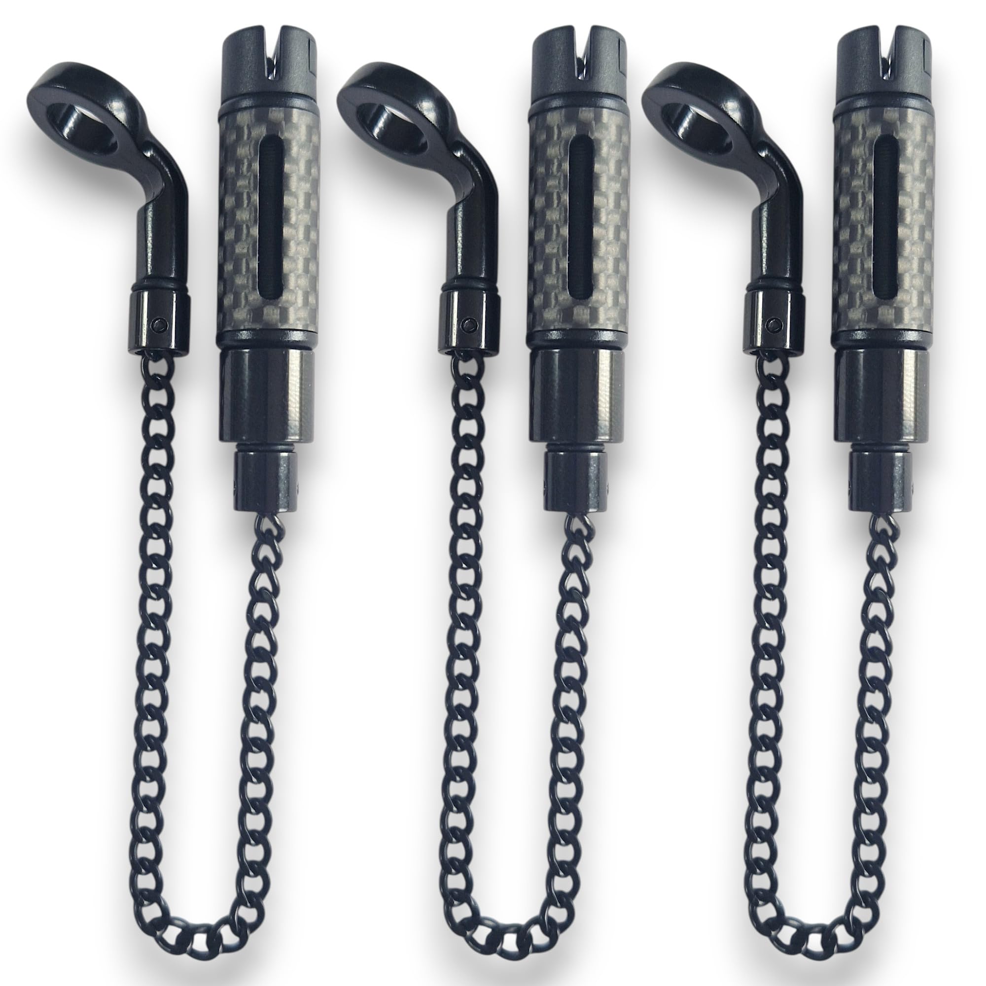TJR Tackle 3 x Carbon Mag Pro Bite Indicators Bobbins with Magnetic Line Clip, Short 14cm Chain, Metal dog leg.