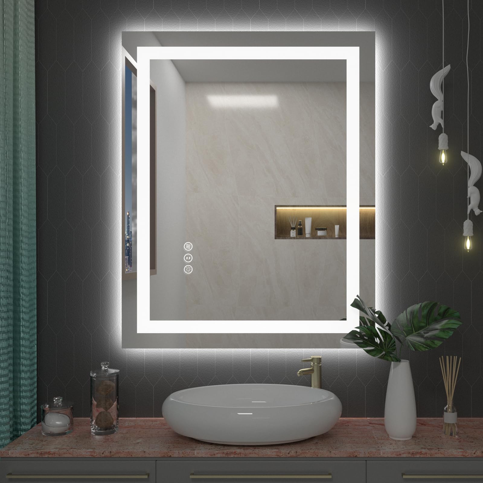 30 x 36 LED Bathroom Mirror for Vanity, Rectangle Lighted Vanity Mirrors with Lights, Dimmable, Anti-Fog, Shatter-Proof, ETL Listed (Front Lighted + Backlit)