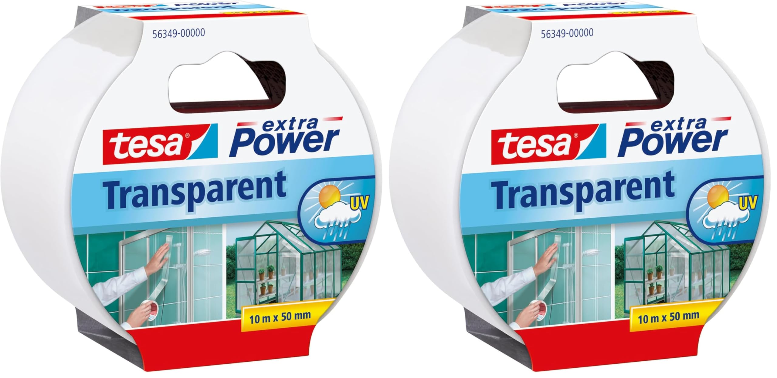 tesa extra Power Reparaturband transparent, selbstklebend, für Haushaltsreparaturen, 10m x 50mm (Packung mit 2)