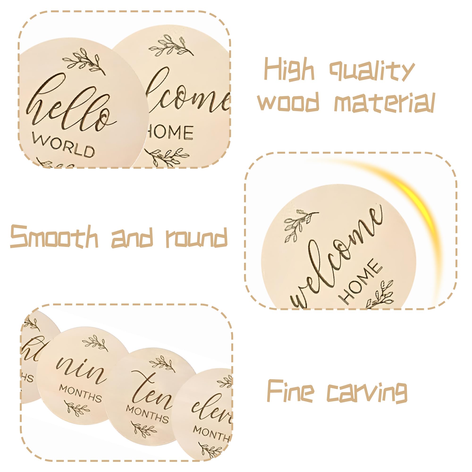 7PCS Wooden Baby Milestone Cards Double Sided Milestone Baby Cards Display Monthly Growth Baby Monthly Cards Baby Milestone Signs for New Parents Gift Set Newborn Infants 0-12 Months Growth Recording - Image 3