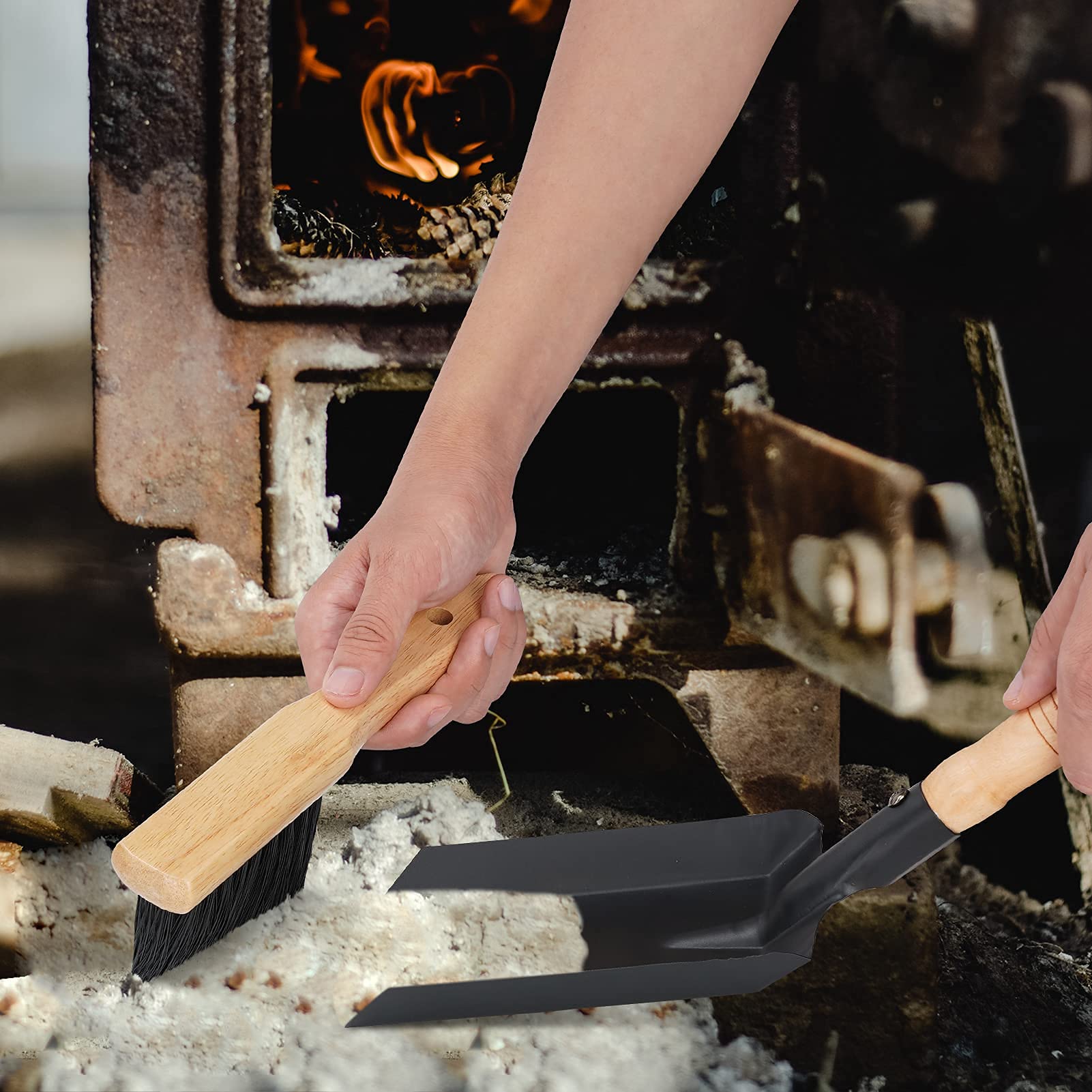 Mini Ash Bucket with Lid, 1.5Gallon Pail with Shovel and Hand Broom
