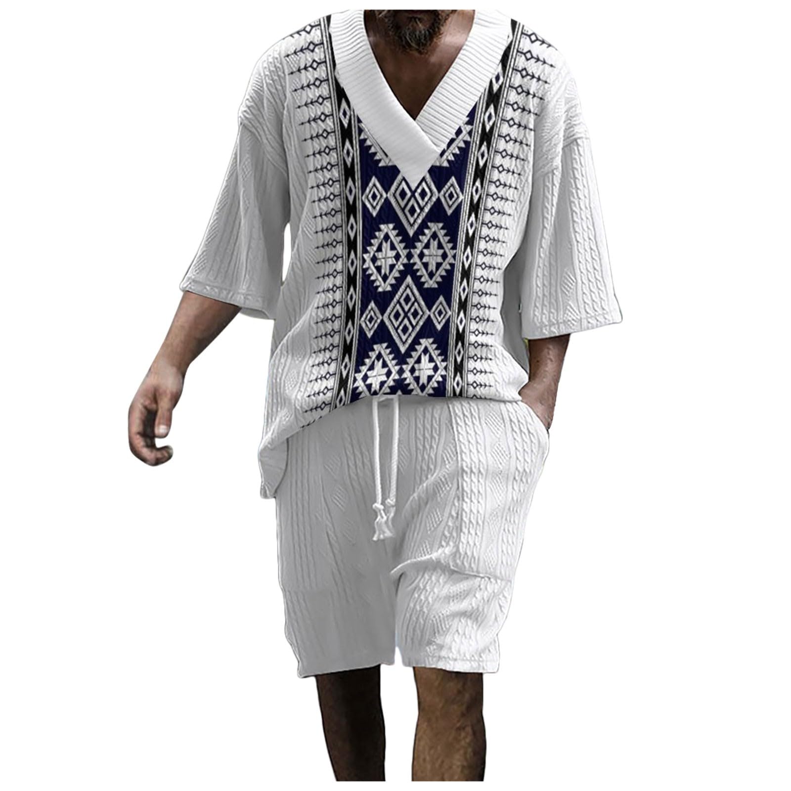 2026 Camiseta Holgada de Manga Corta con Cuello en V y Pantalones Cortos con Estampado 3D para Hombre