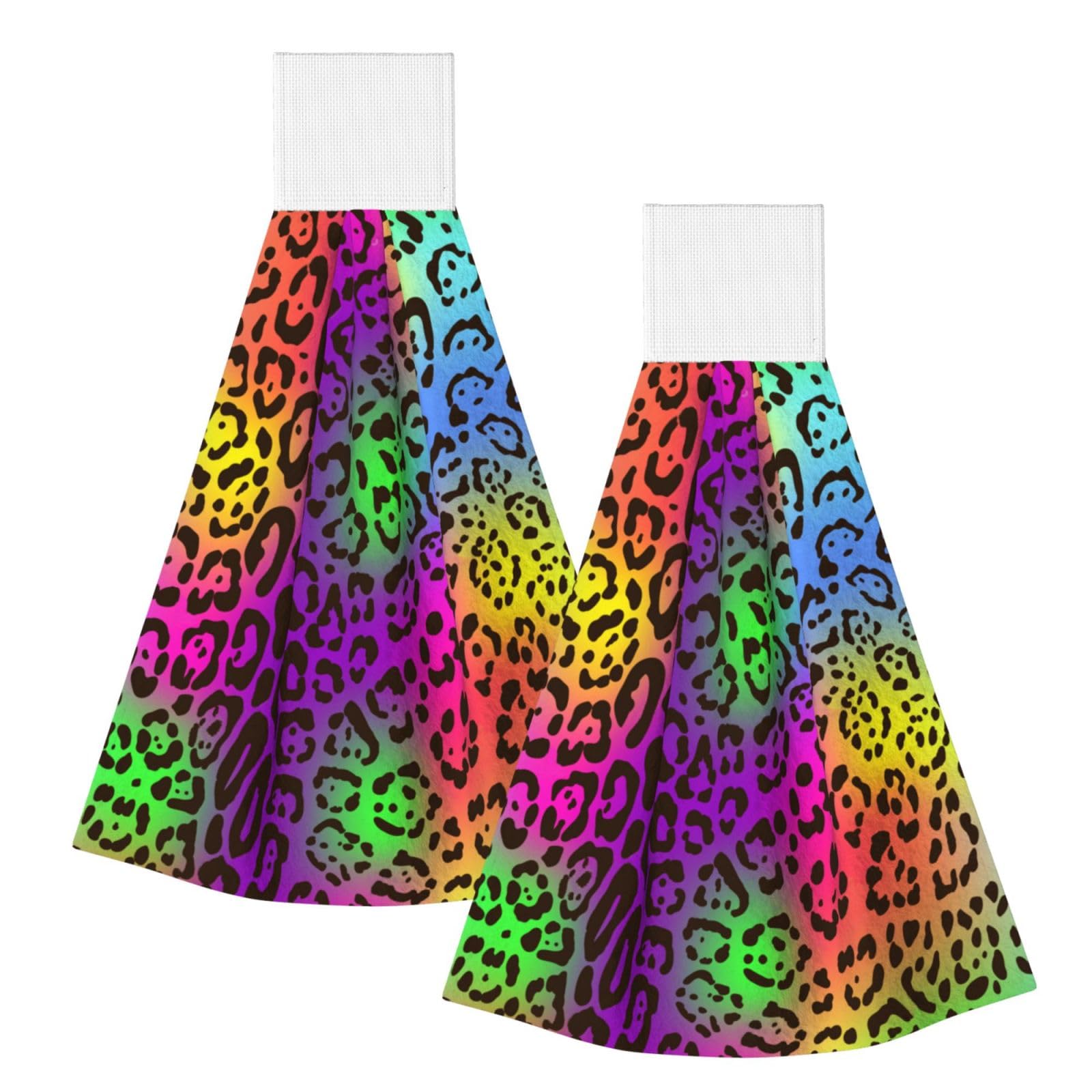 DOPKLNA Rainbow Jaguar Skin, 2 Pcs Hanging Coral Fiber Hand Towels for Bathroom, Absorbent Kitchen Towels