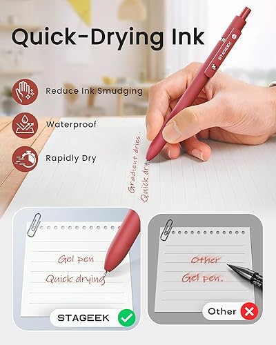Miniatura 4 de Bolígrafos de gel rojos, 6 bolígrafos de tinta roja de secado rápido con 3 recambios adicionales, bolígrafos retráctiles de punta fina para escribir