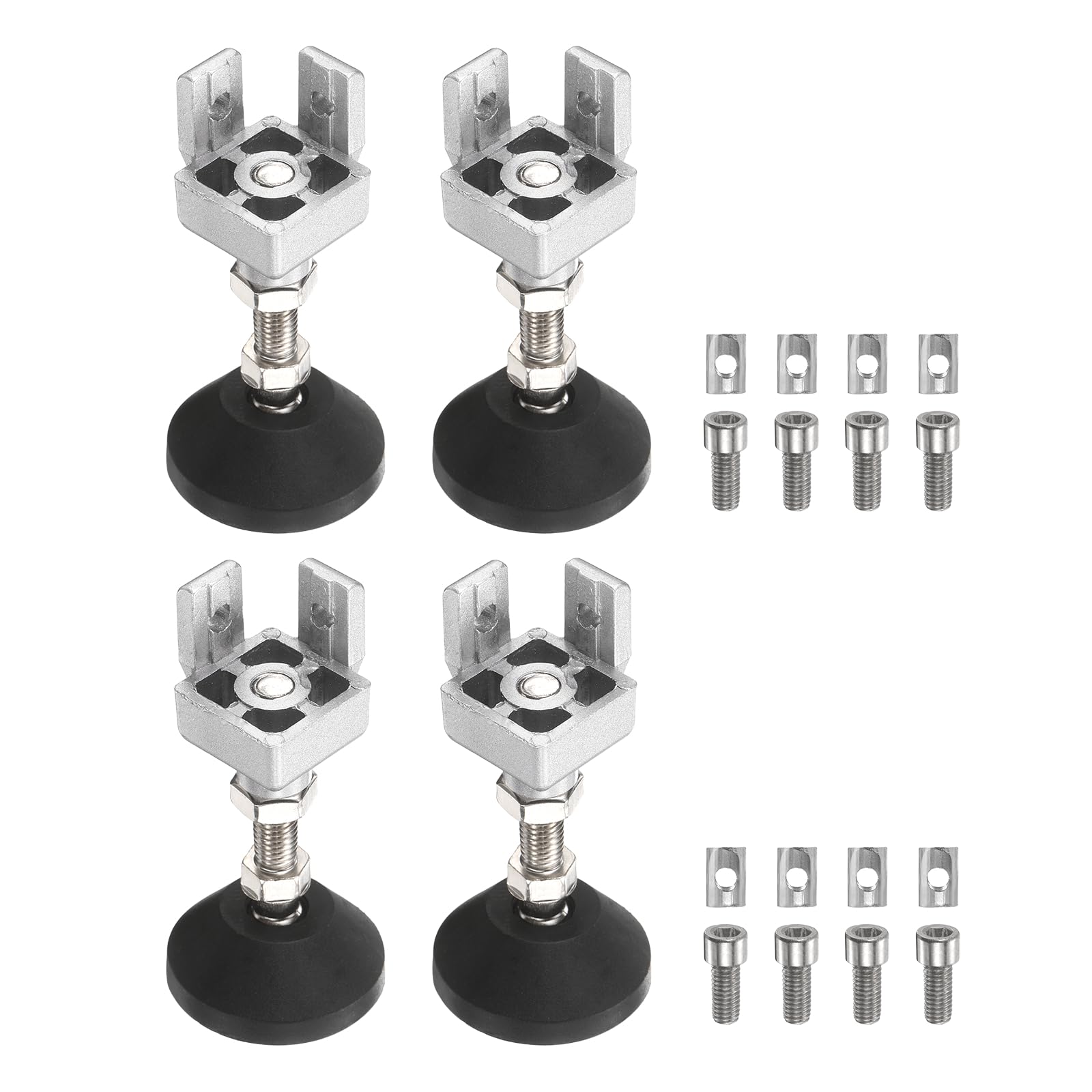 sourcing map 4Pcs M10 Foot End Connector, Aluminum Alloy T-Slot Leg Connector Floor Mount Base Bracket with Nylon Base and Screws for 3030 Series T-Slot Aluminum Extrusion Profile, Silver