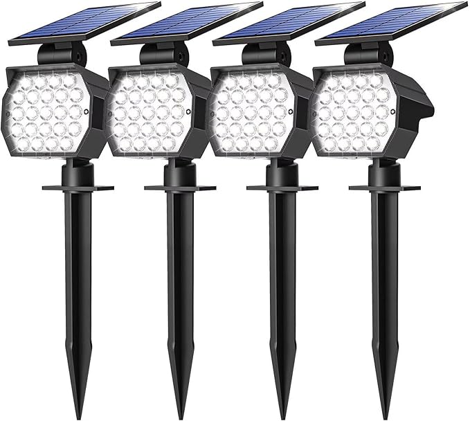 Sodwot lampes solaires d'appoint 23 LED, 3 modes, Auto ON/Off, IP67, lot de 4 — blanc froid