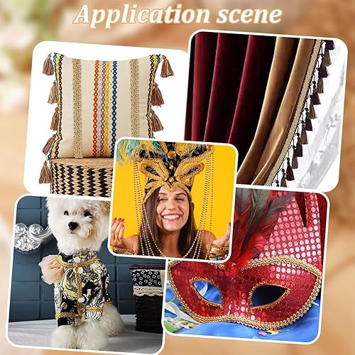 Miniatura 6 de PH PandaHall 15 yardas de tela tejida de poliéster dorado de 12 pulgada para costura, disfraces, manualidades, manualidades, tapicería, decoración