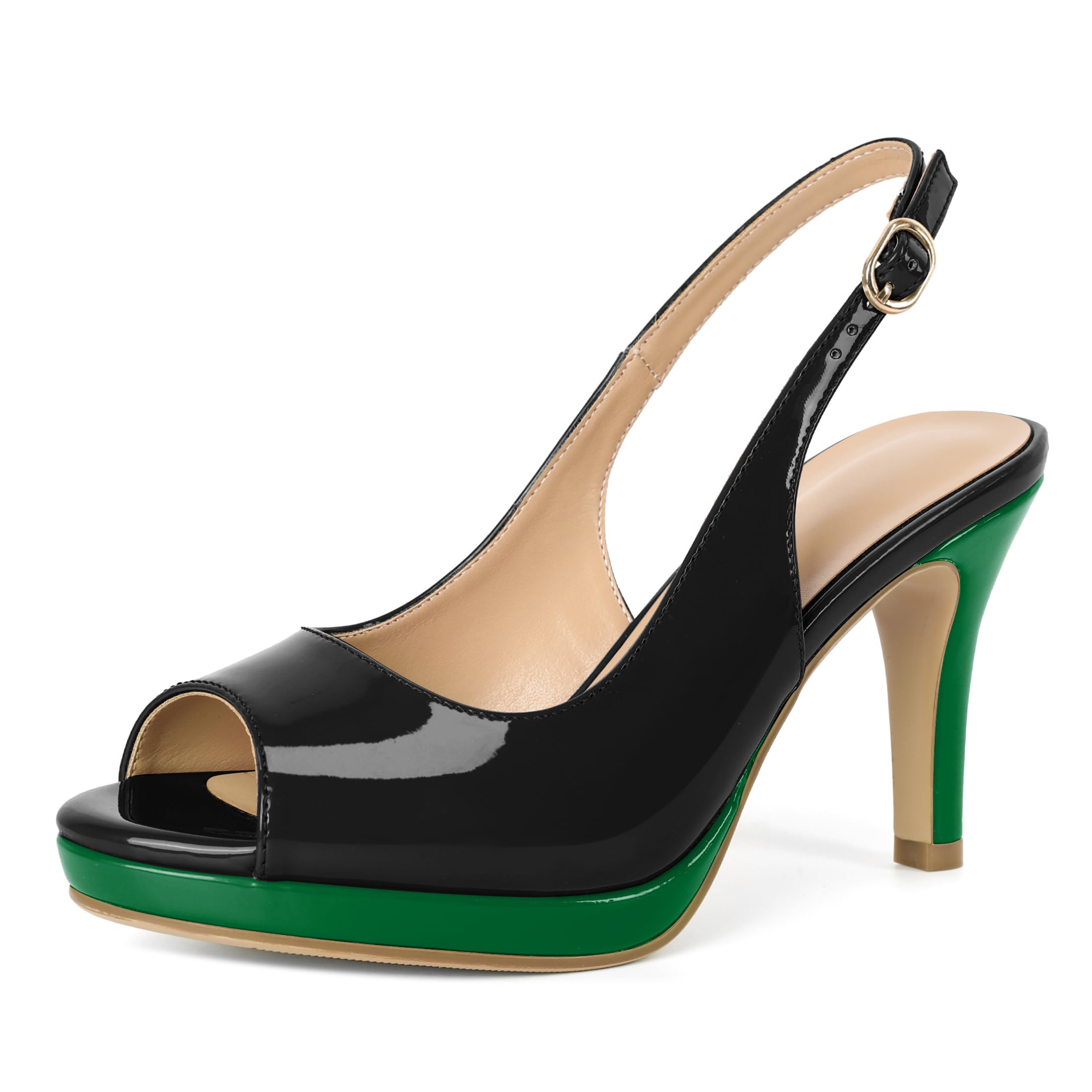 Joseywade Women's Peep Toe Platform Slingback Heels 3.5 Inch High Heel Dress Shoes 8 Patent Green1