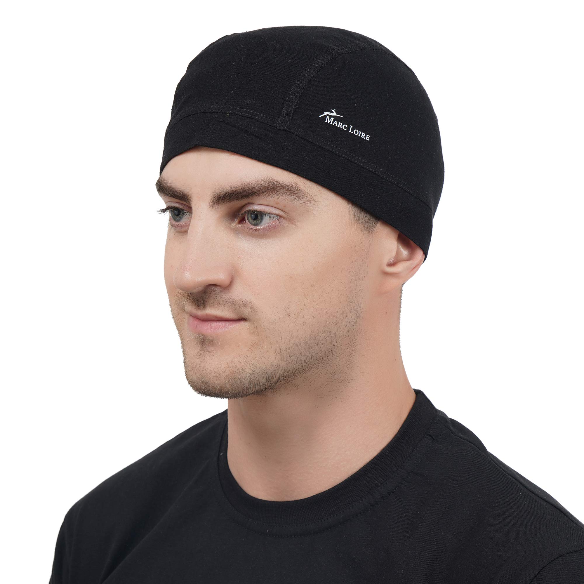 Marc LoireMarc Loire Lightweight Stretchable Motorcycle Sweat Wicking Under Helmet Skull Cap for Men & Women - Protects from Wind, Sun, Dust for biking, Cycling and Outdoor Activities (Black, Pack of 1)