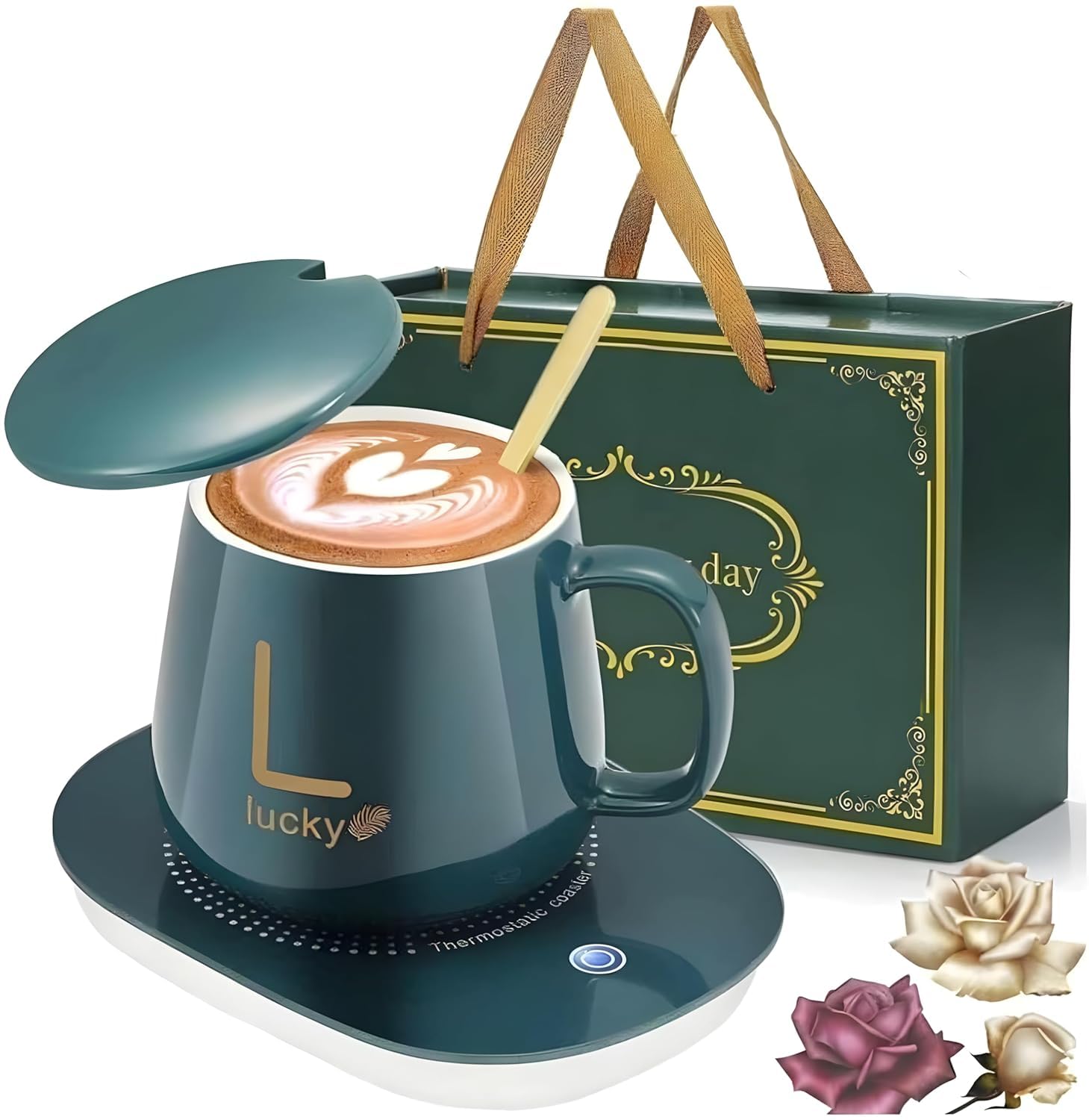 Ceramic Coffee Tea Mug with Warmer Auto Shut Off and Heating Function Electric Induction Smart Thermostatic Cup Coaster Pad (Green) (Pack of 1)-image-1
