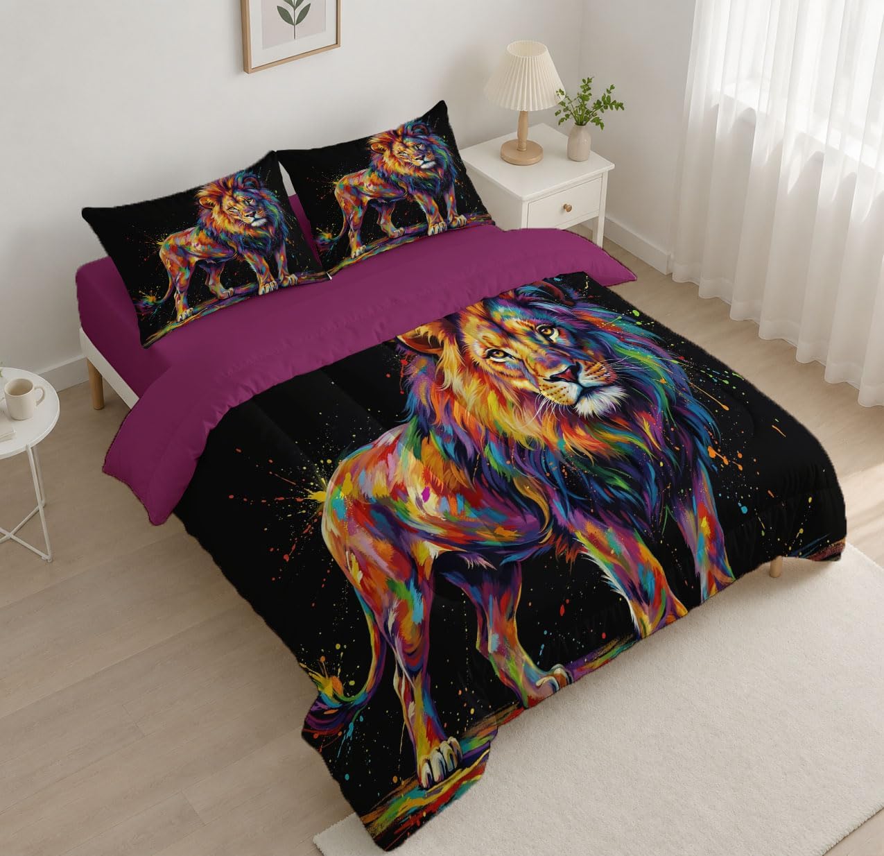 Modern Trends Comforter Set King Size, Animal Lion Bedding Set for Girls Boys, Orange-Brown Quilt Bed 104"X90" Bedding Comforter Sets with 2 Pillowcase Room Decor