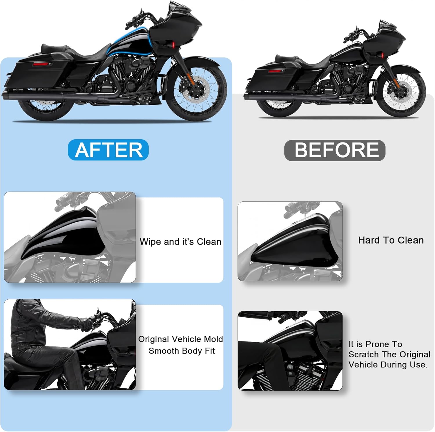 Motorcycle Stretched Tank Covers, Motorcycle Gallon Fuel Shrouds with Tank Dash Console and Fuel Gas Tank Cap Kit, Fit for Harley Touring 2009-2023 Street Glide Road Glide Tri Glide