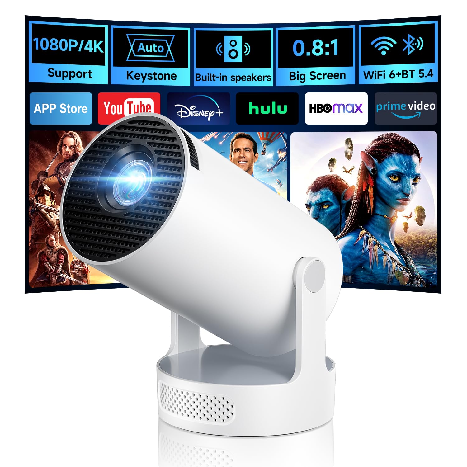 Kimwood Mini Projector Built-in Apps Portable Short Throw Supports