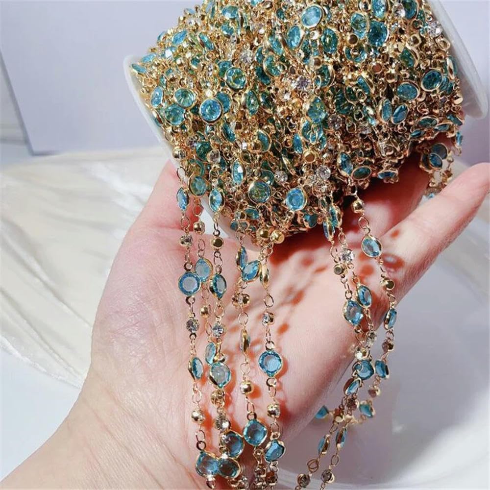 Catene a Maglie in Cristallo placcate in Oro da 10 m per Accessori Fai da Te per la creazione di Gioielli, Materiale della Catena della Nappa della Collana della Coda estesa