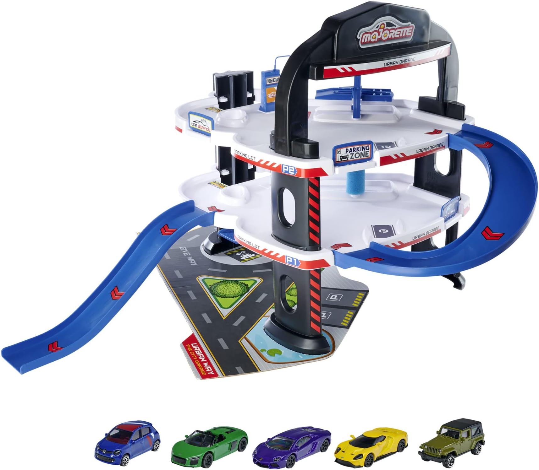 Urban Garage - Parking Garage with 5 Metal Toy Cars, Large 3 Level Car Park, Gas Station, Workshop, Lift, Car Wash