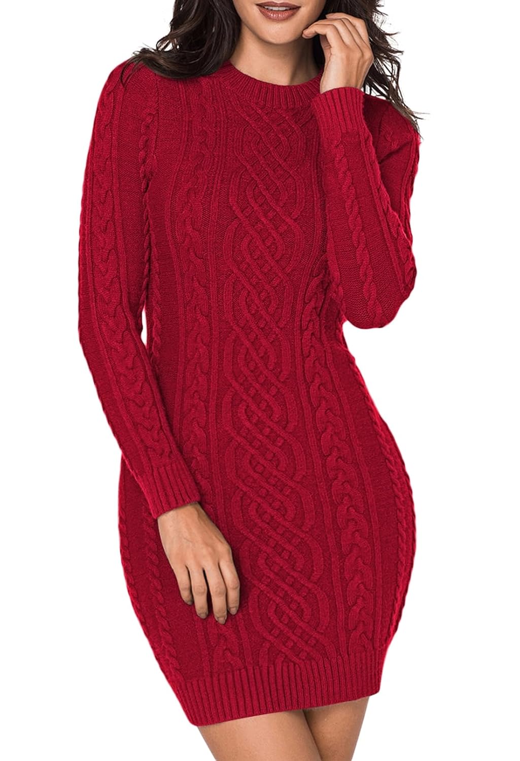 LaSuiveur Womens Bodycon Pullover Mini Sweater Dresses Crew Neck Cable Knit Cocktail Party Dress