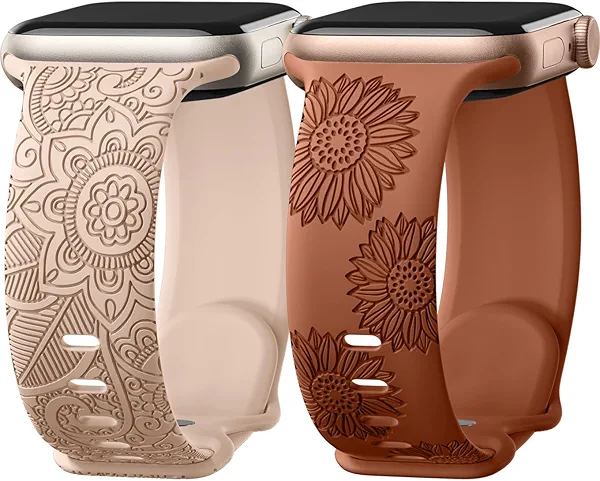 Odbeai Floral Engraved Band Compatible with Apple Watch Bands for Women 38mm 40mm 41mm 42mm 44mm 45mm 46mm 49mm,Soft Silicone Cute Sport Strap for iWatch Bands Women Series 11 10 9-1 SE Ultra1/2/3