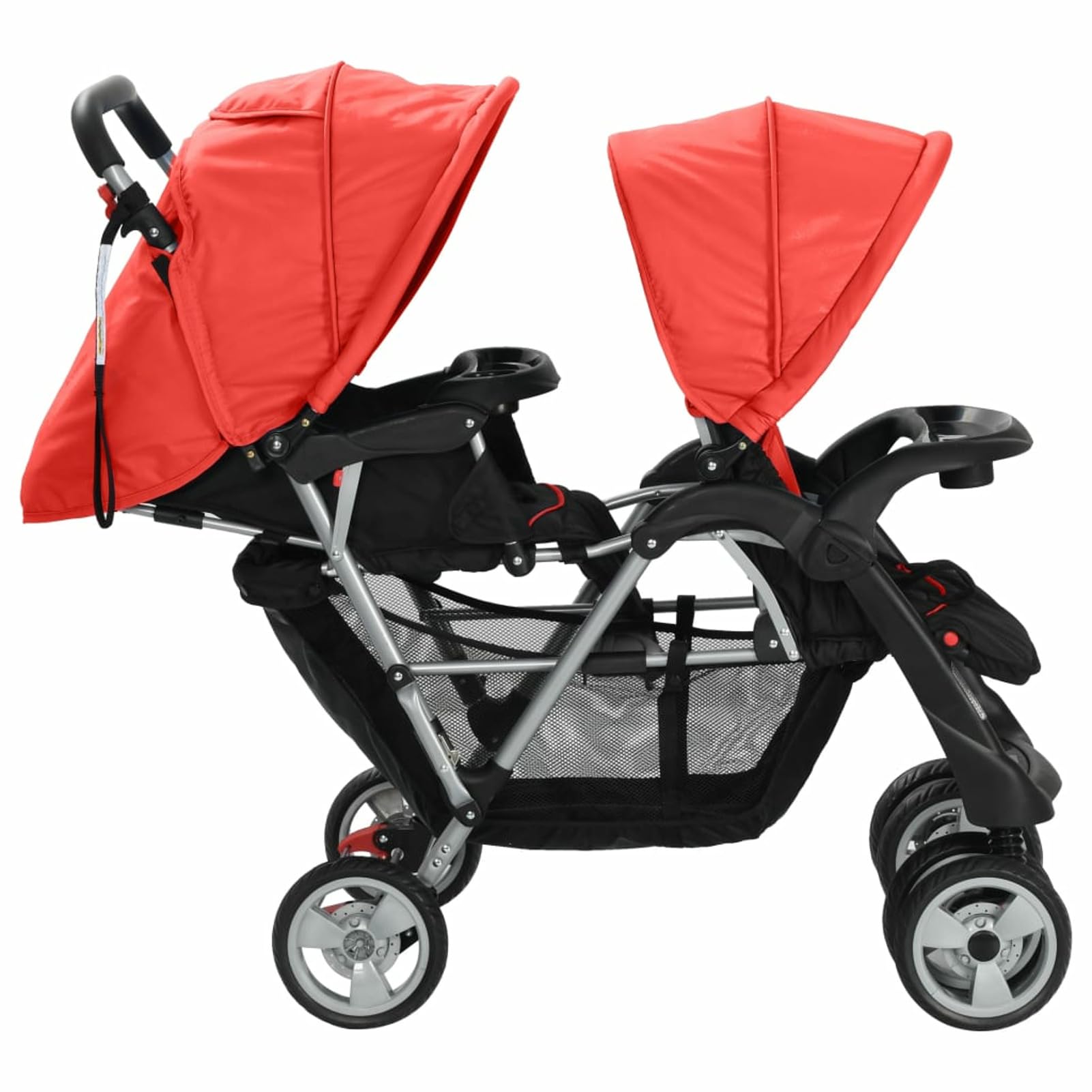 Passeggino Gemellare a Tandem in Acciaio Rosso e Nero,Bebè e Bimbi,Trasporto Bebè,Passeggini(SPU:10111)