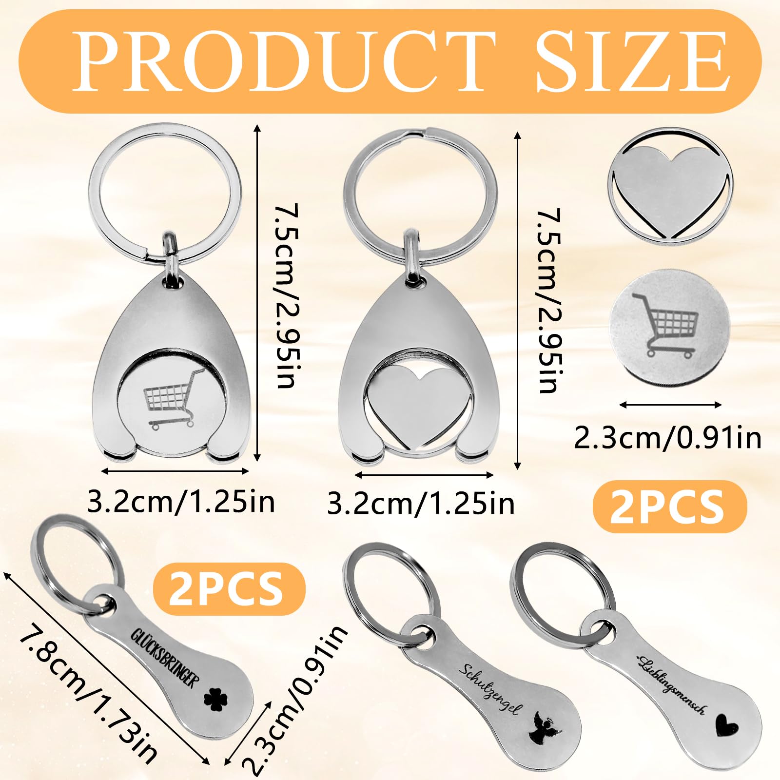SHENSAIGO 7pcs Shopping Trolley Token Keyring, Portable Quarter Holder Keychain - Image 2