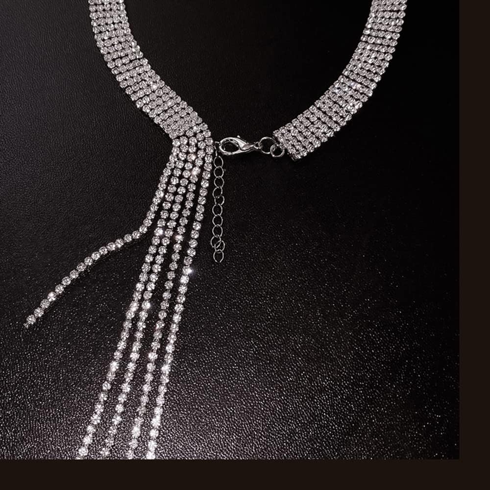 Octwine Boho Dainty Long Layered Rhinestone Necklace Tassels Y Choker Necklace for Women - Image 5