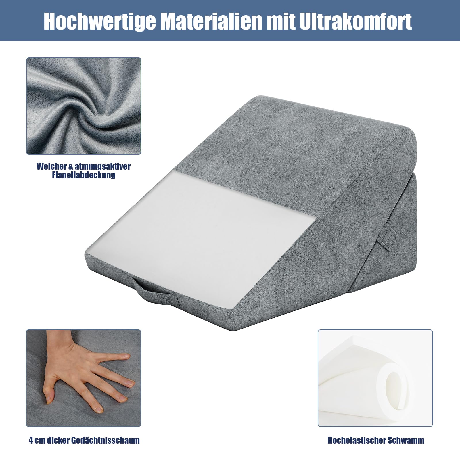 COSTWAY Poduszka klinowa, poduszka do czytania, poduszka pod plecy, poduszka na nogi, pianka memory foam, pokrowiec do prania, poduszka refluksowa dla dorosłych, ergonomiczna poduszka do siedzenia w
