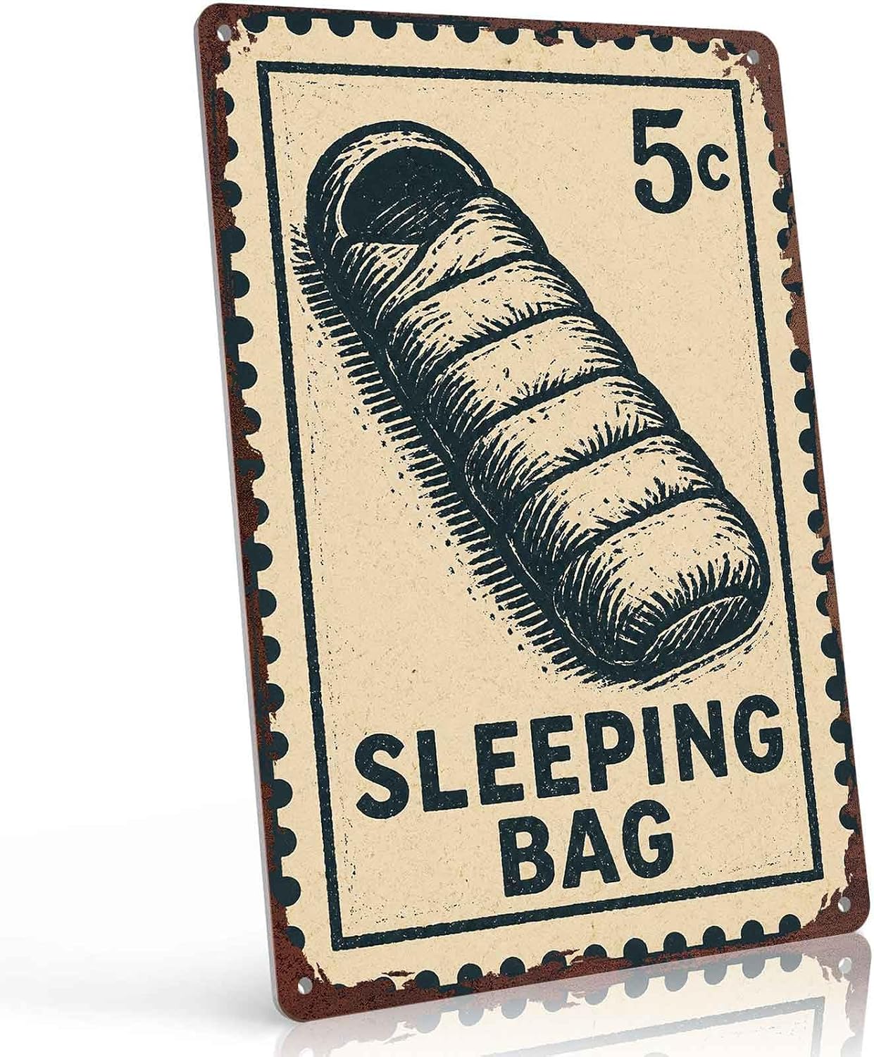 Sleeping Bag Metal Sign 8x12 Inch, Funny Aluminum Wall Decor for Camping Tent RV Cabin Outdoor Adventure Backyard Patio and Travel Trailer