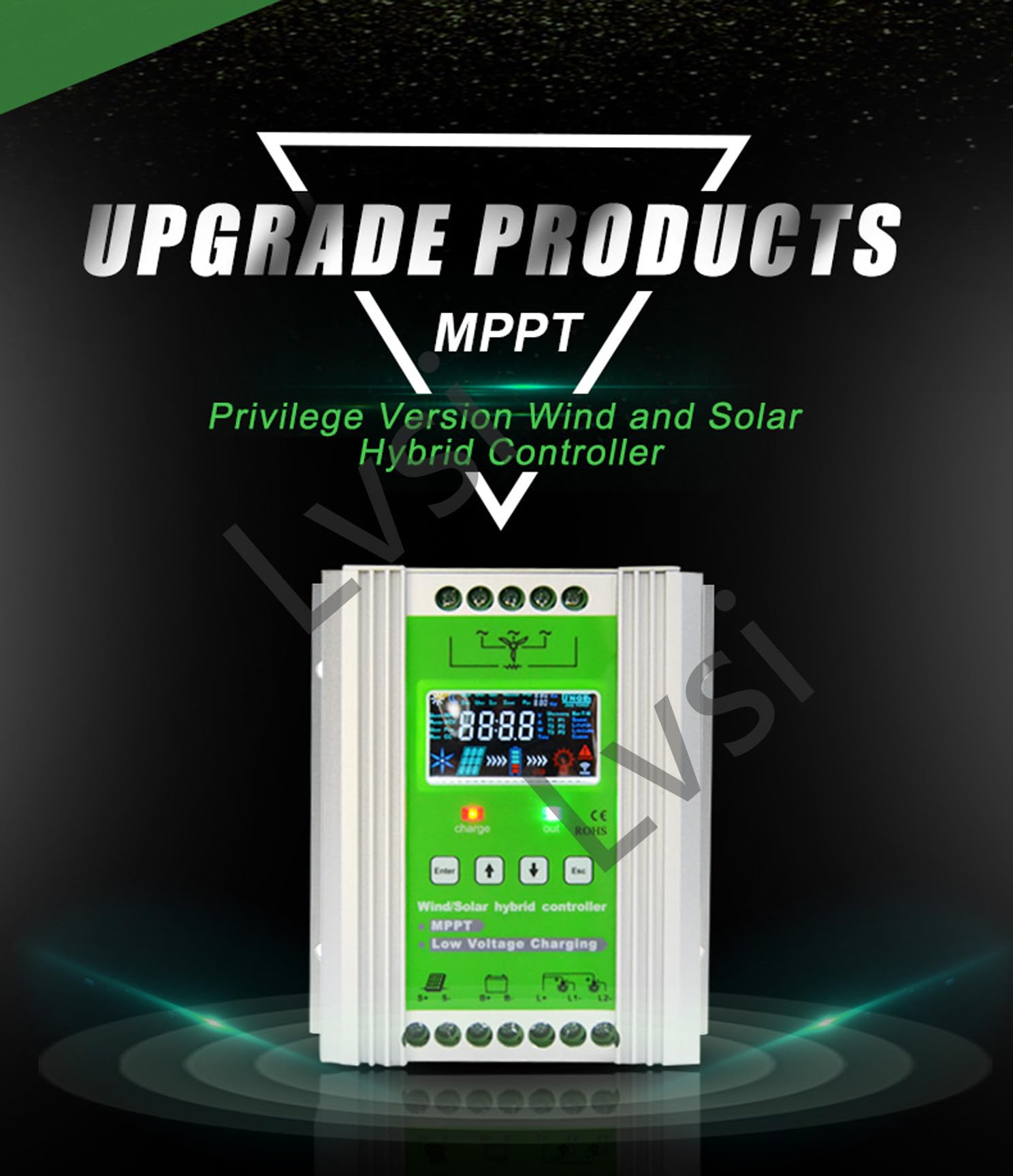 12V/24V/48V Wind-Solar-Hybrid-Laderegler, LCD-Display Wind-solar-hybrid-laderegler Mppt-Boost-Aufladung für Wind & Solarpanel System, mit Booster Dump Load Funktion,Wind500W+Solar600W-Auto12/24/48V