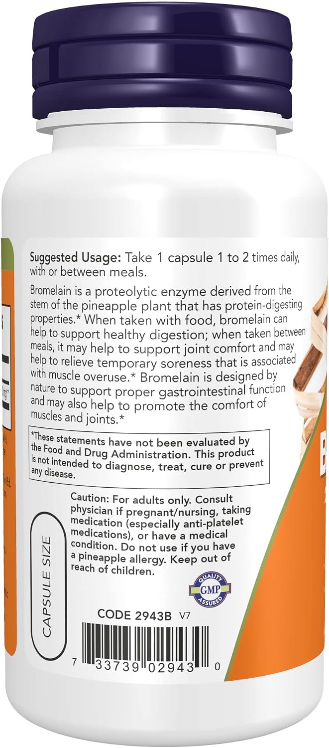 NOW Foods Supplements, Bromelain (Natural Proteolytic Enzyme) 2,400 GDU/g - 500 mg, Natural Proteolytic Enzyme*, 60 Veg Capsules (Pack of 2)