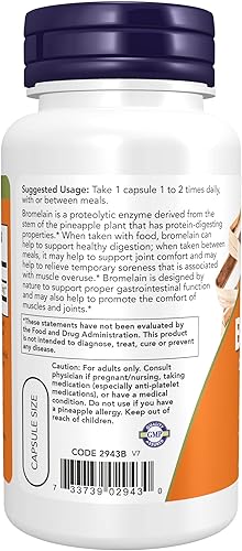 Vista 19 de NOW Suplementos alimenticios, bromelina (enzima proteolítica natural) 2,400 GDU/g - 500 mg, enzima proteolítica natural*, 120 cápsulas vegetales
