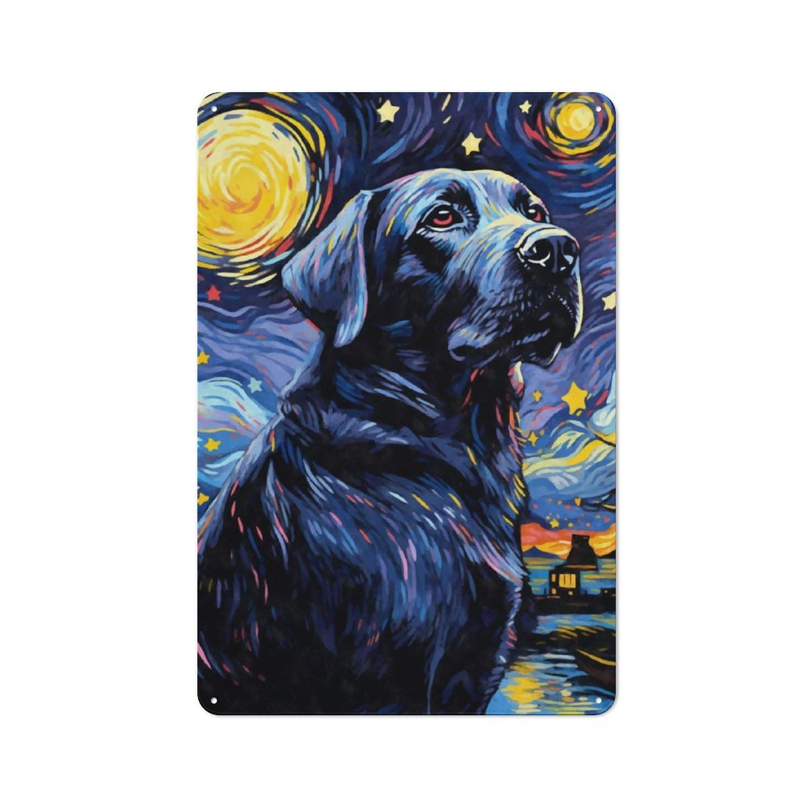 Junmoney Labrador Starry Night Vintage Tin Sign 30X20cm With For Home Office Or Studio, Winter Wall Decor For Creative Workspace Decorators
