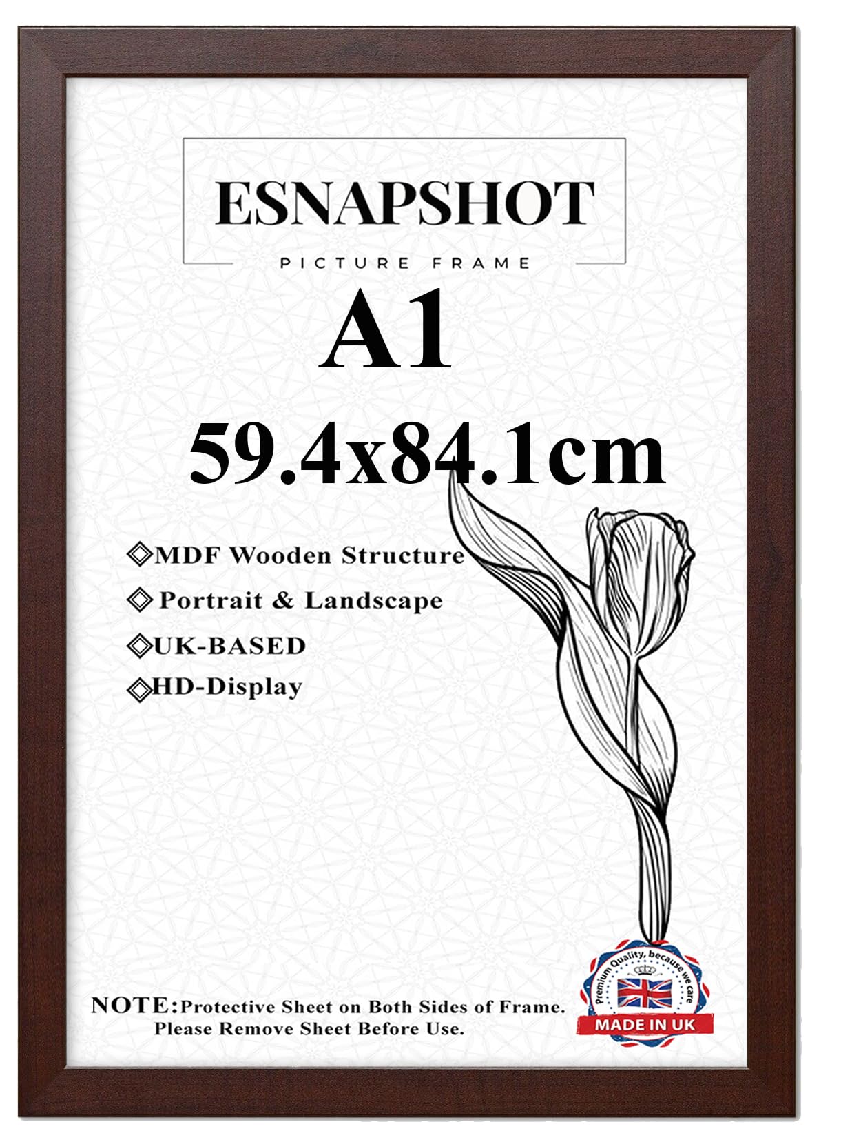 Esnapshoot A1(59.4x84.1cm)-Mahogany Large Picture Frames-MDF Wooden Photo Frames-HD Acrylic Front-Maxi Poster Frame-Art Print-Jigsaw Puzzle-Certificates-Modern Wall Hanging-Home & Office Décor
