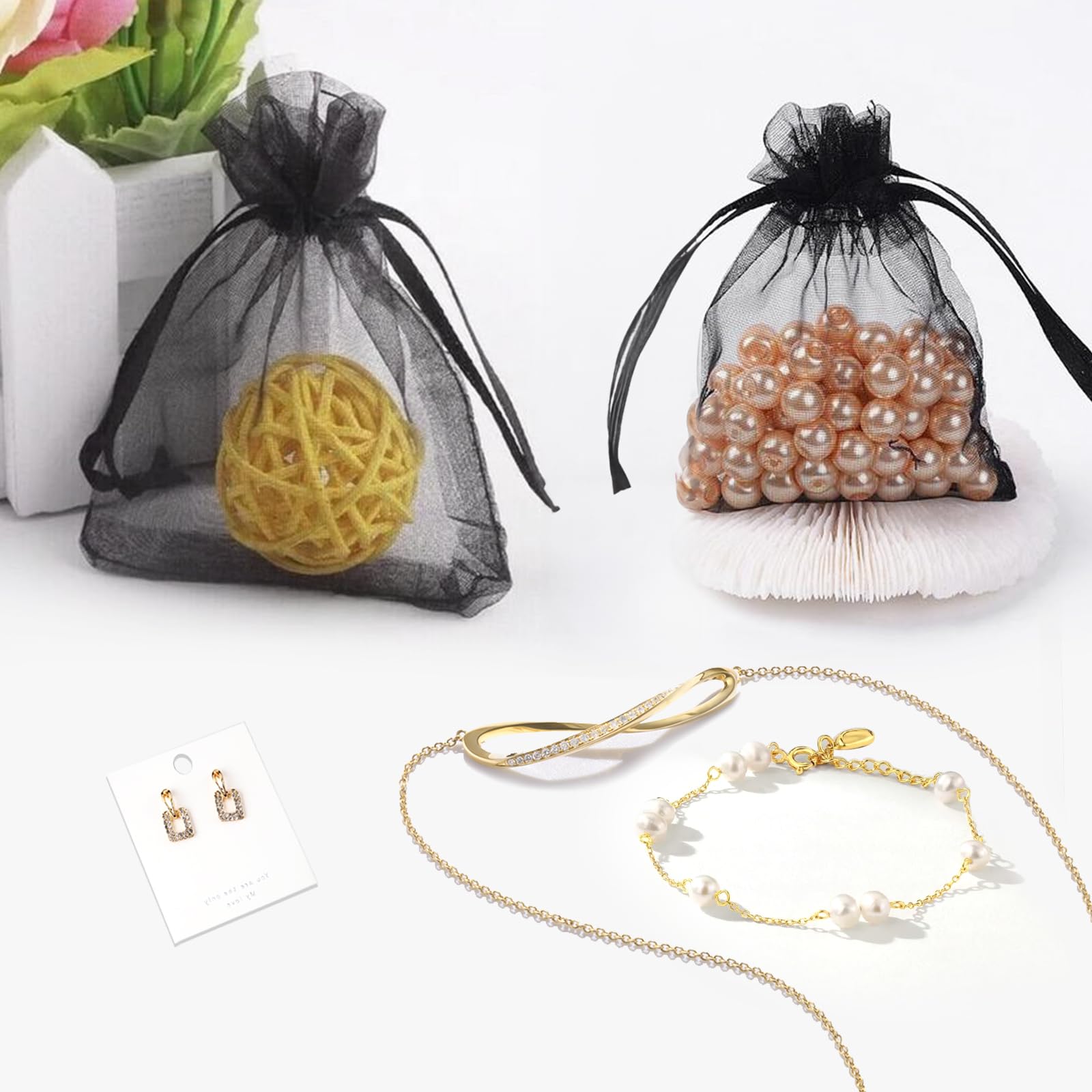 jijAcraft Bolsas de Organza Bolsas de Organza Doradas para Bodas 10 * 15 cm, 50 Piezas con cordón, Bolsas de joyería para Regalo de Dulces, Bolsas de Regalo para Bodas