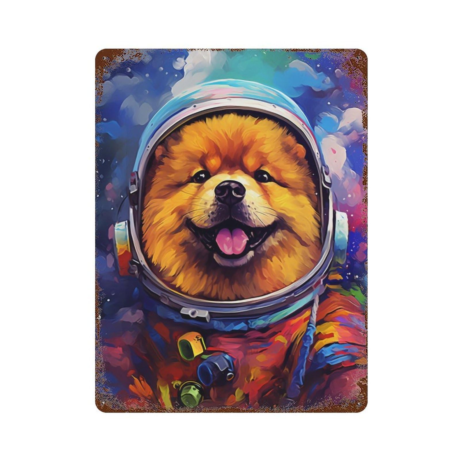 Space Pup Adventure -10 15.7"x11.8" Rust Effect Tin Sign, Vintage Wall Decor for Farmhouse, Kitchen And Entryway Decor