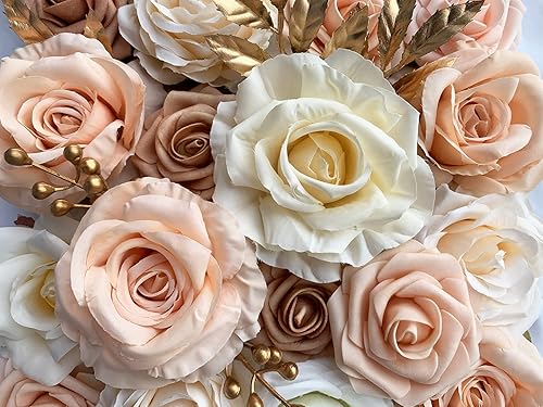 Vista 261 de White Rose Artificial Flowers Fake Flower Bulk with Stems for DIY Wedding Bouquet Bridal Baby Shower Centerpiece Table Decorations Silk Faux Floral