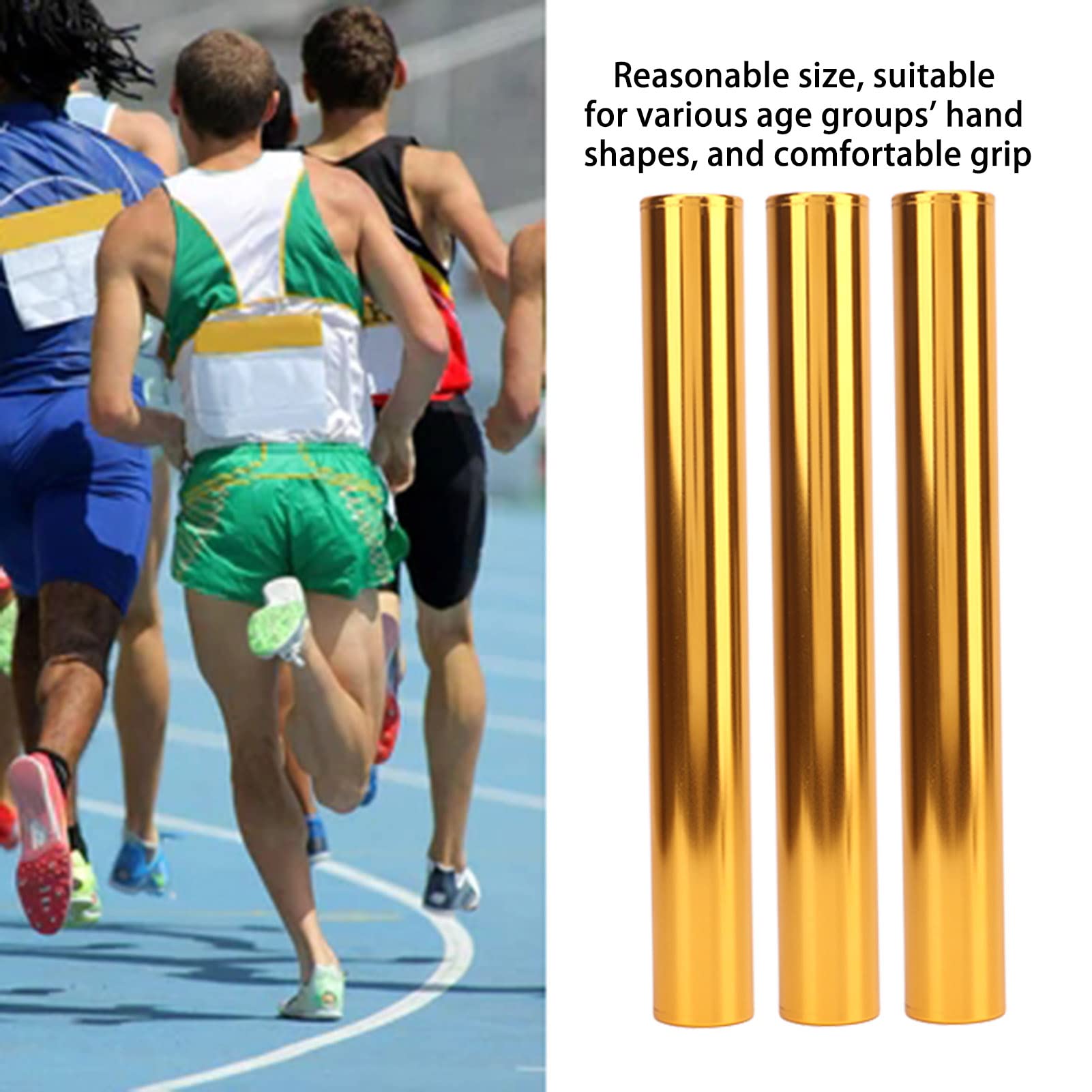 Bâton de Relais D'athlétisme en Aluminium 3PCS, Équipement de Course Sportive, Taille Raisonnable, Design Creux, pour Les Courses de Plein Air(Or)