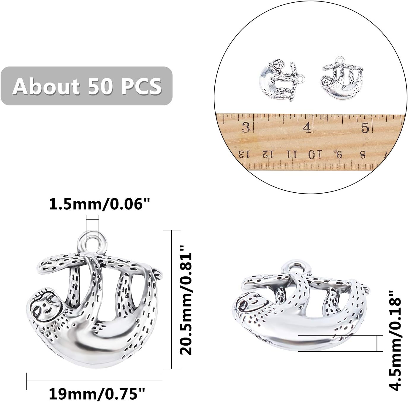 CHGCRAFT 50pcs Cute Sloth Charms Alloy Sloths Charms Pendants Tibetan Style Cute Animal Pendants for DIY Necklaces Bracelets Jewelry Making Craft Accessories - Image 3
