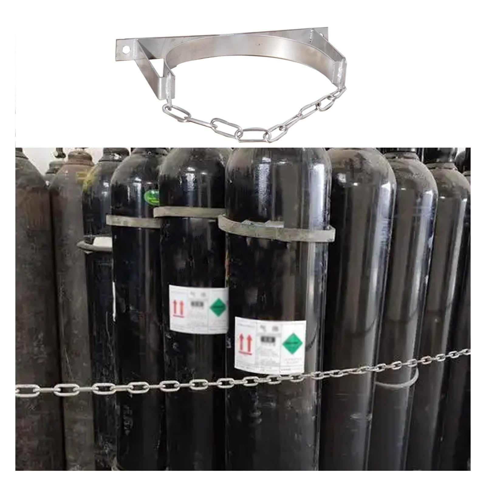Support bouteille de gaz empêchant la chute avec chaîne acier 25cm