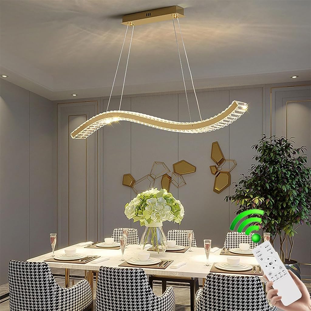 VTAMng LED pendant light dimmable crystal modern 58W hanging lamp dining table with remote control linear design dining room height adjustable decoration in Nordic style living room lamp kitchen Chand