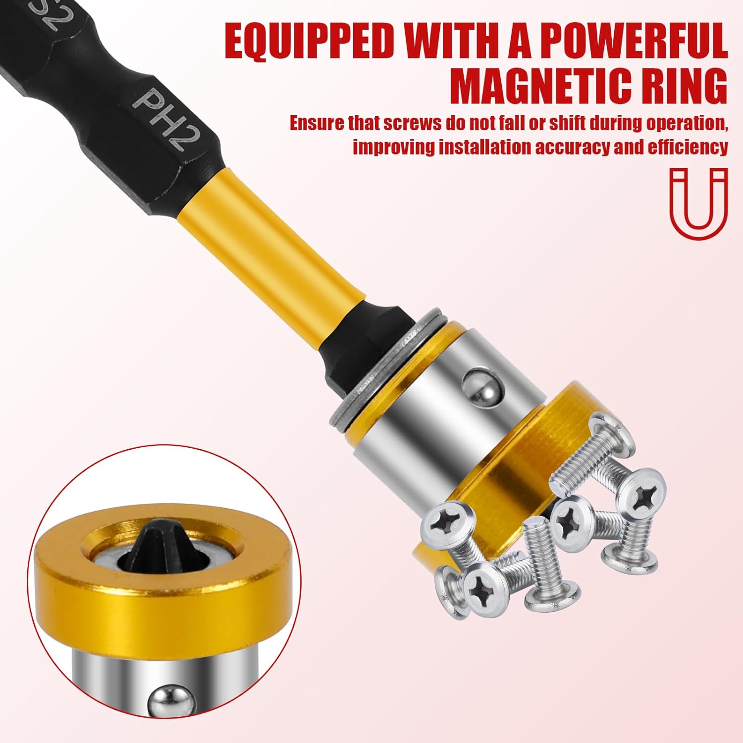 10Pcs Magnetic Positioning Screwdriver Bits 1/4" Hex Shank Drywall Screw Setter 50mm PH2 Bits for Plasterboard Screw Hex Shank Positioning Bit Batch Head (Yellow)