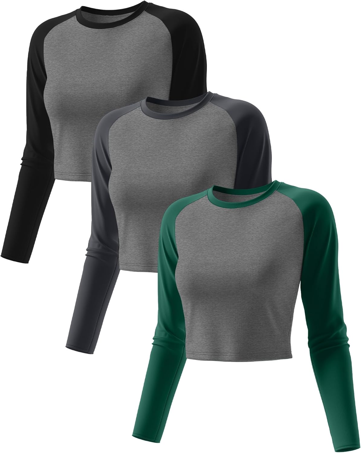 Huukeay 3 Pcs Women Raglan Long Sleeve Crop Tops Color Block Baseball Shirt Y2k Going Out Top - Image 2
