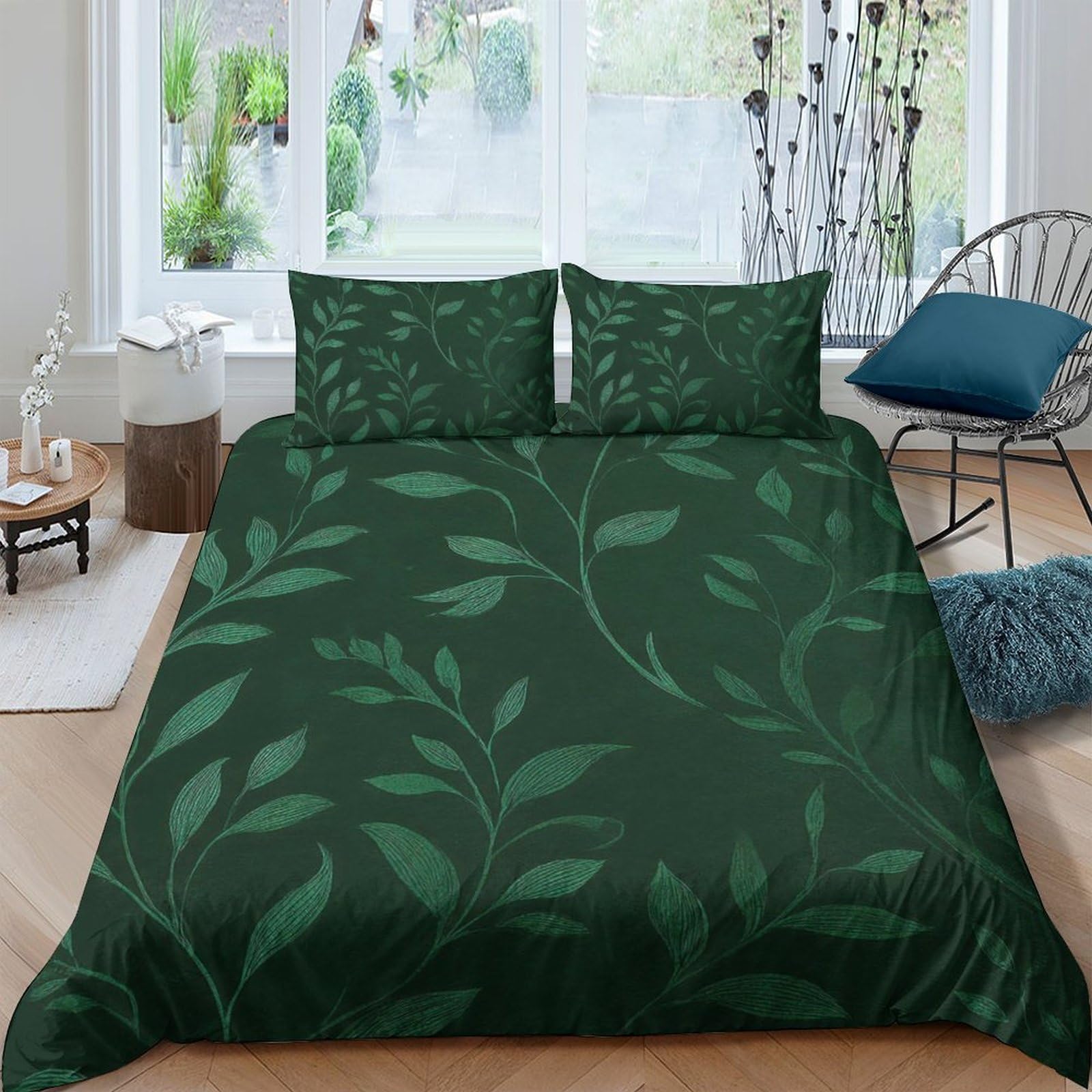 Ctjqhvkz Style-10 3D Printed Forest Green Leaf Fitted Sheet Microfiber Soft Breathable Botanical Bed Cover For Bedroom Dorm Mattress Decor Single（135X200cm）