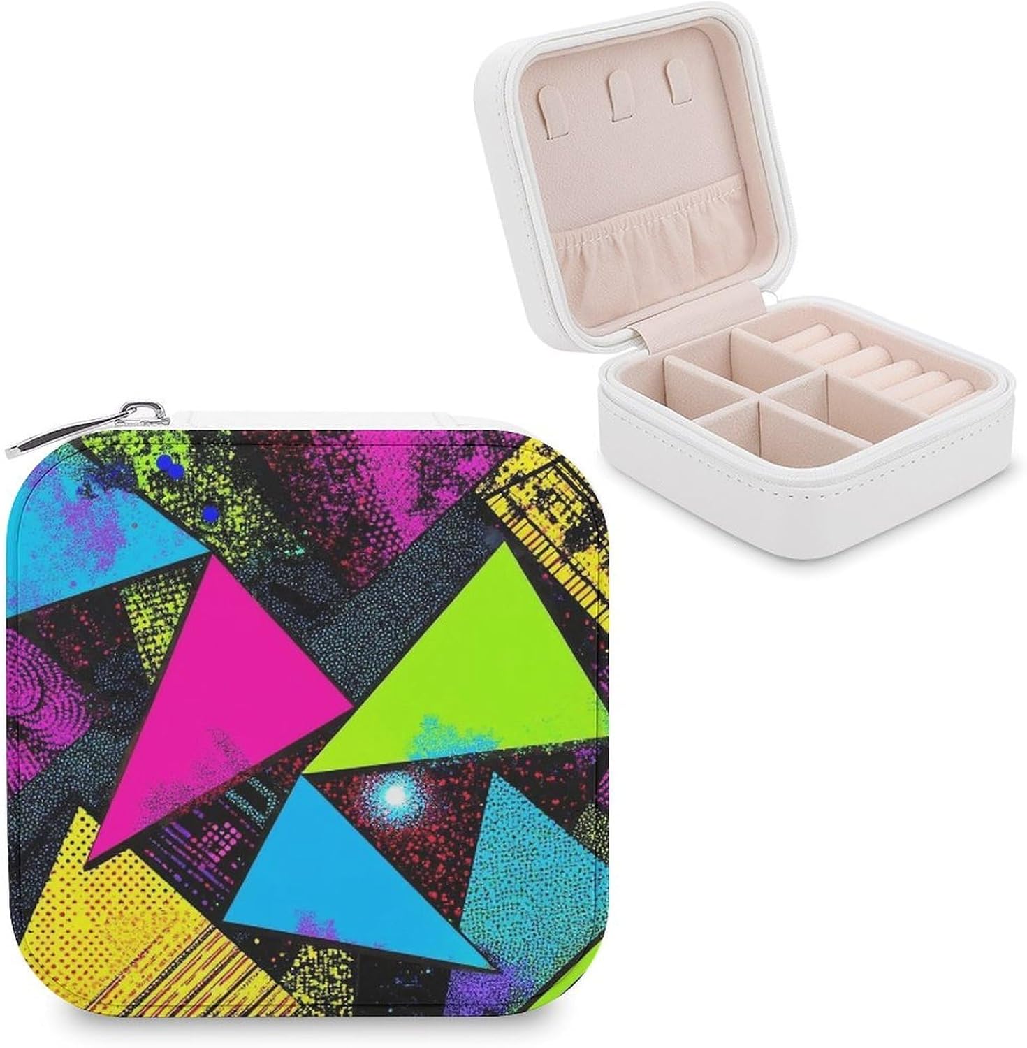 Fashion Travel Jewelry Case, Mini Portable Organizers Storage Display Boxes, Necklace Ring Storage 80s 90s Memphis Geometric