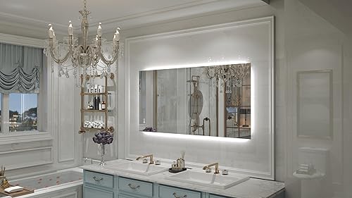 Homebay Espejo LED retroiluminado de 28 x 36 pulgadas, espejo de tocador regulable, función de memoria CRI90+ ultra brillante, 3 colores (30K40K60K)