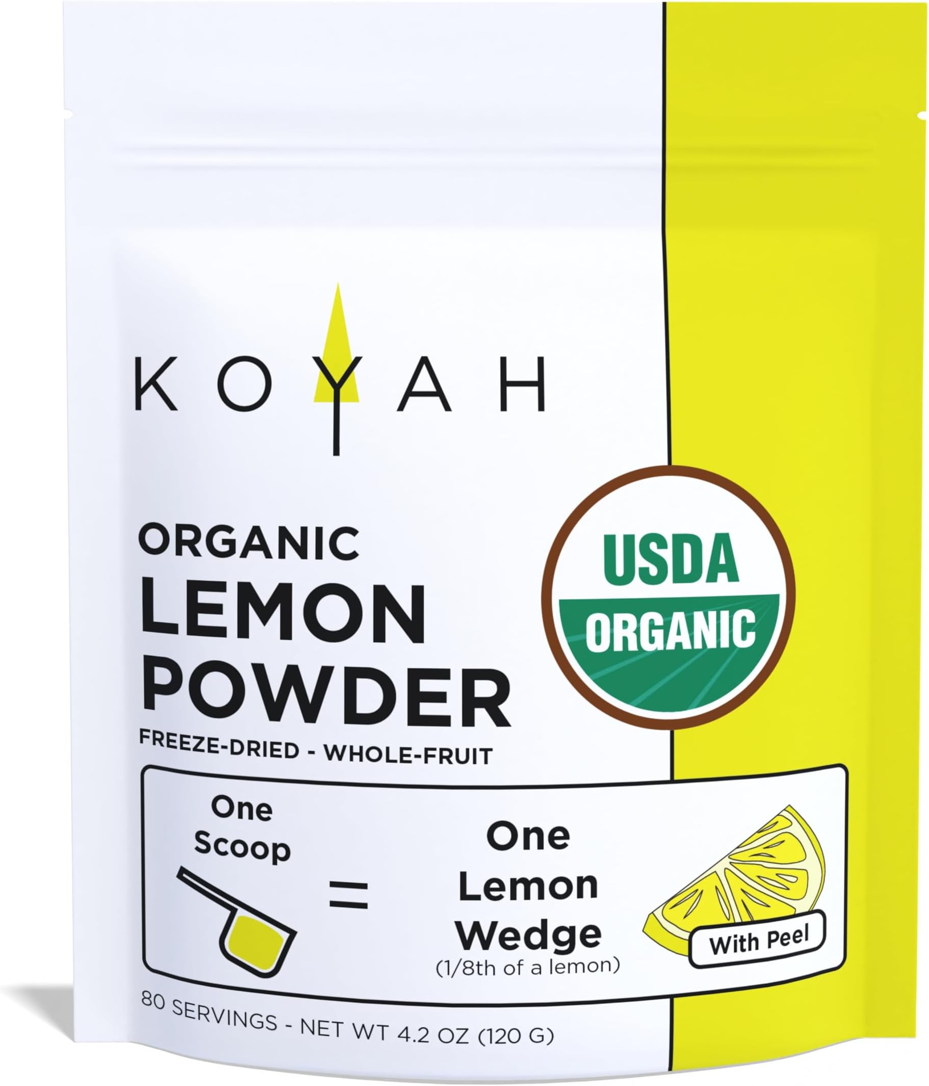KOYAH - Organic Lemon Powder (with Peel) - 80 Servings (1 Scoop = 1 Lemon Wedge), USA & Mexico Grown Lemons, Freeze-Dried