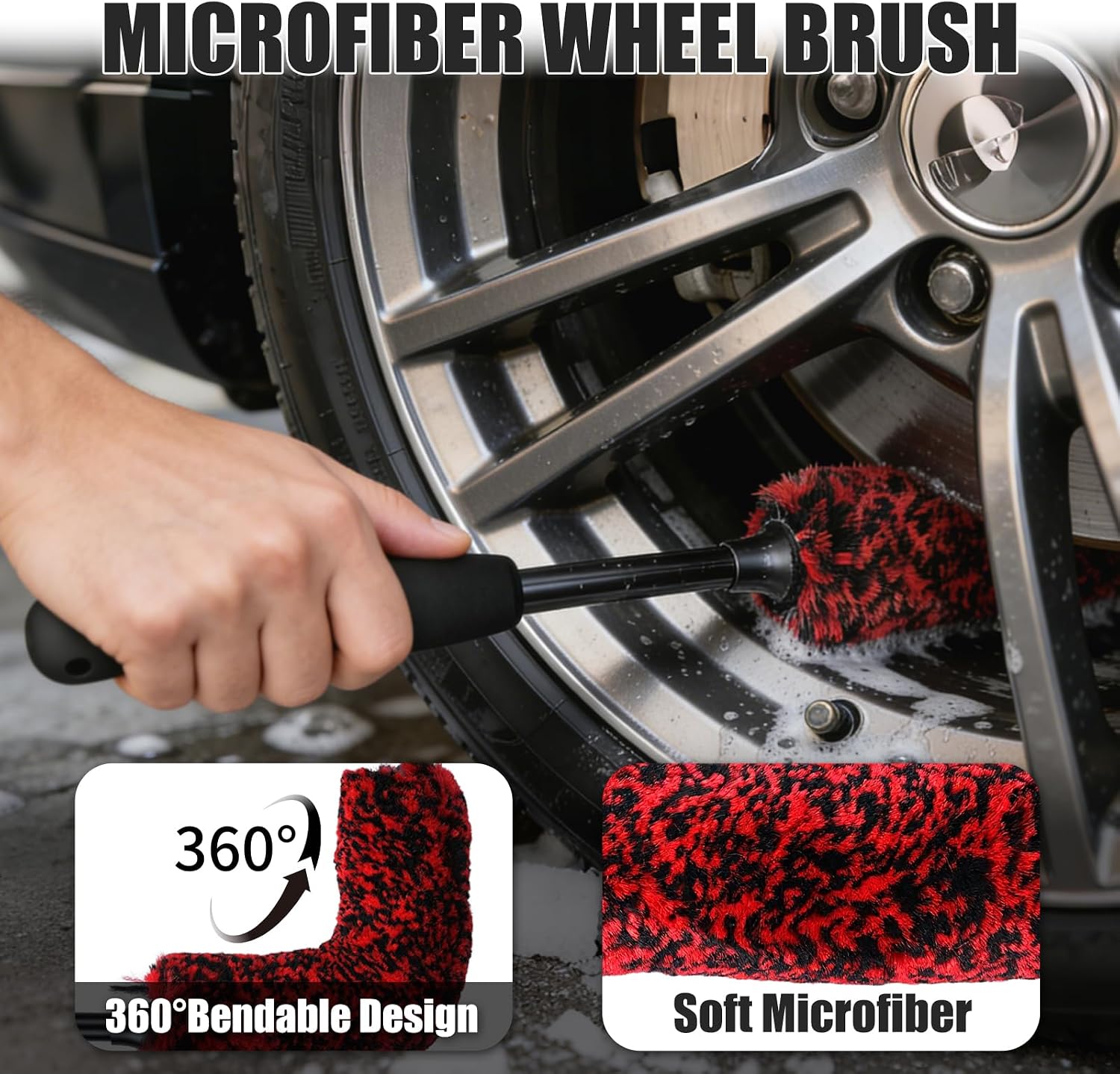 4PCS Wheel Brush Kit for Cleaning Wheels and Tires, Wheel Cleaner Brush, Detail Brush, Heavy-Duty Stiff-Bristle Brush, Tire Cleaning Brush Suitable for Trucks, Cars, RVs