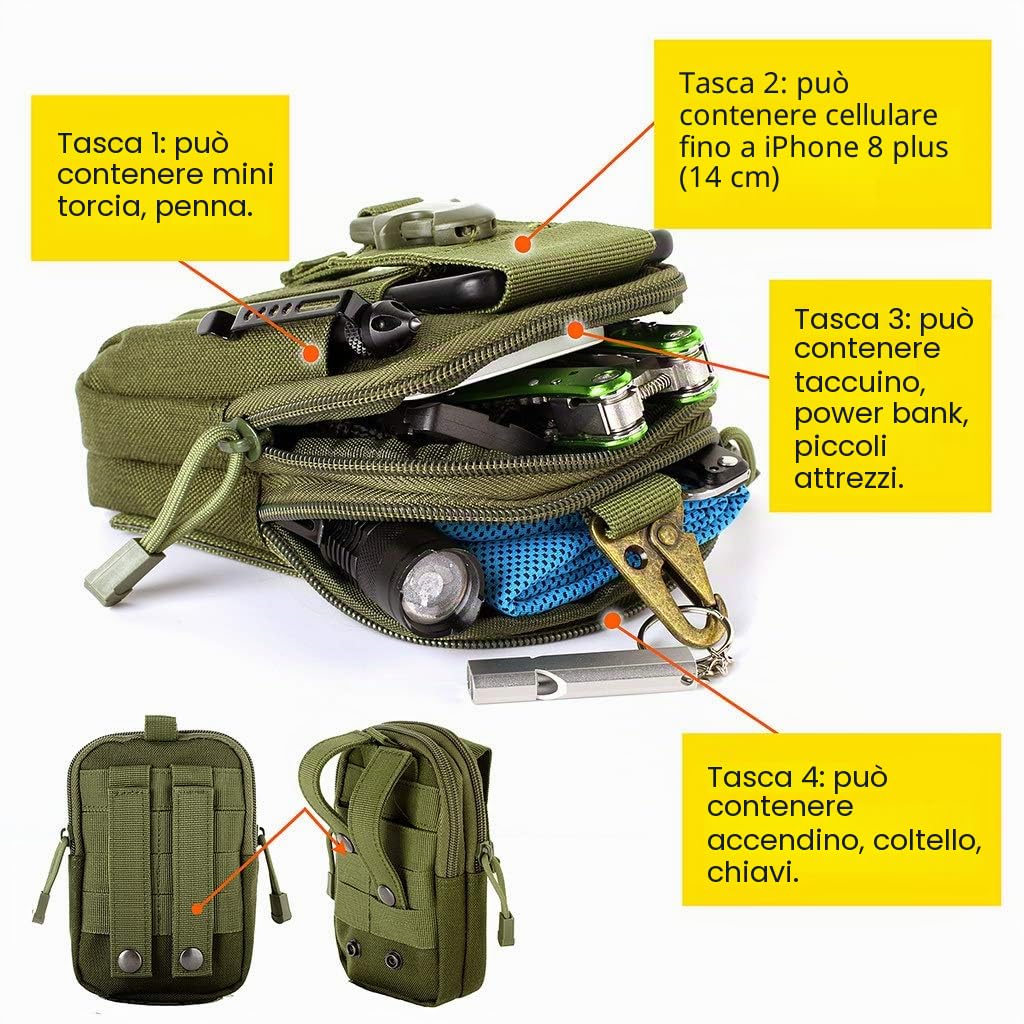 Unigear Marsupio Tattico da Cintura 1000D con Moschettone per Ciclismo, Escursionismo