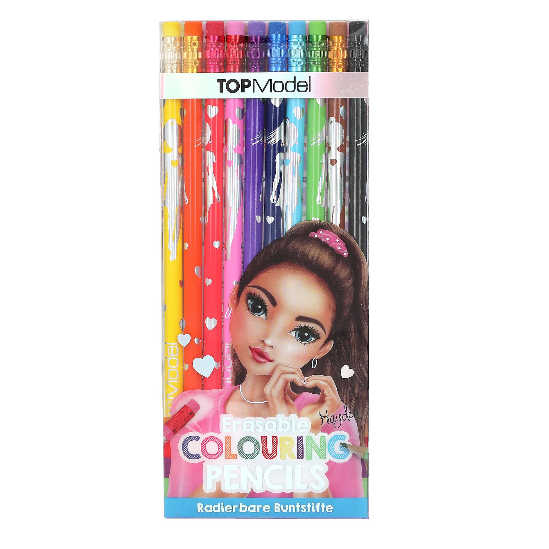 Depesche 12219 TOPModel borrables, lápices en 10 Vivos Colores con Goma de borrar, Ideal para Dibujar y para la Escuela, Multicolor